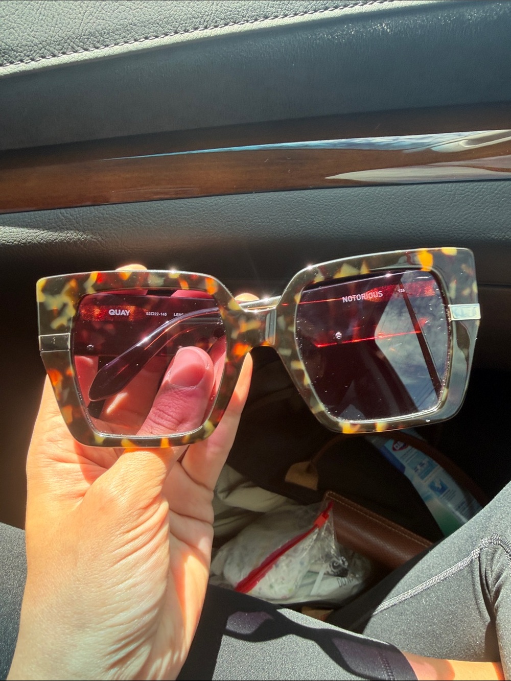 Quay Australia Oversized Square Tortoise Sunglasses - Dark Brown Tortoise - Picture 5 of 5